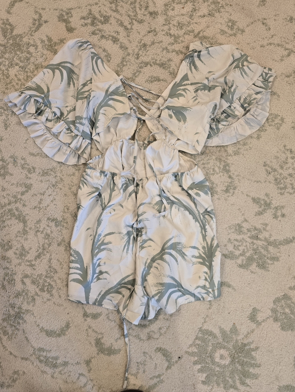 SHEIN Tropical Deep V Romper With Criss Cross Back Tie